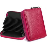 Badiya Genuine Leather Credit Card Holder for Women RFID Blocking Small Card Case Zipper Accordion Wallet