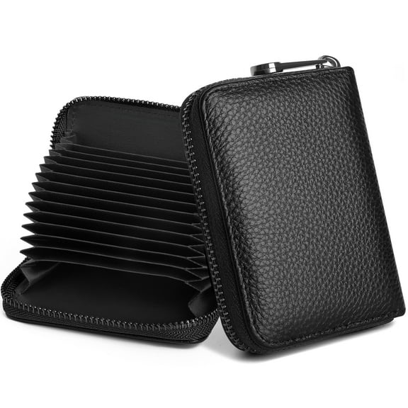 Badiya Genuine Leather Credit Card Holder for Women RFID Blocking Small Card Case Zipper Accordion Wallet
