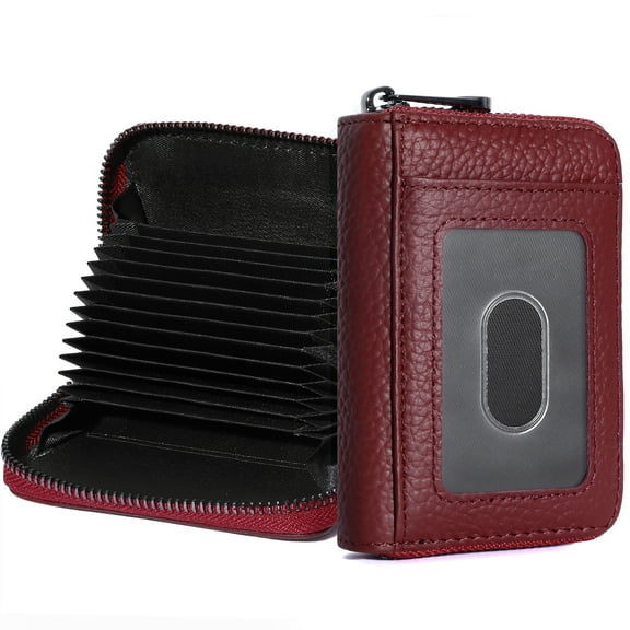 Badiya Genuine Leather RFID Blocking Credit Card Holder Small Card Case Wallet Accordion Zip Coin Purse for Women&Men