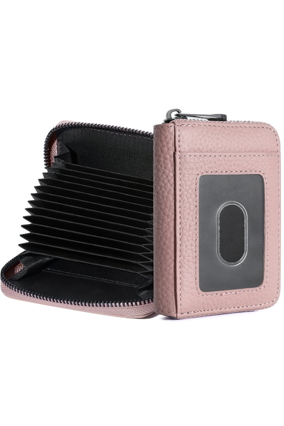 Genuine Leather RFID Blocking Credit Card Holder Small Wallet Zip Coin Purse for Women & Men