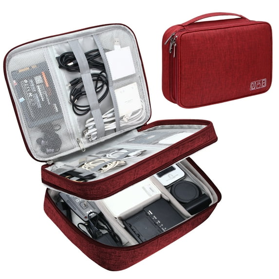 Badiya Organizer Travel Case, Charger Organizer Cable Organizer Bag Cord Organizer Double Layers Electronics Travel Organizer