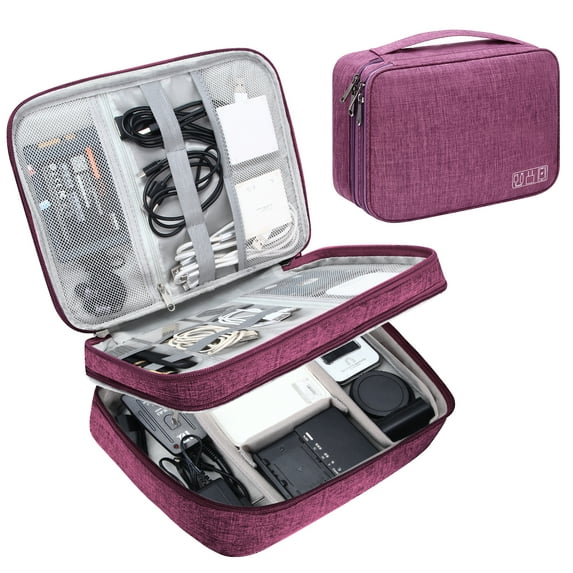 Badiya Organizer Travel Case, Charger Organizer Cable Organizer Bag Cord Organizer Double Layers Electronics Travel Organizer