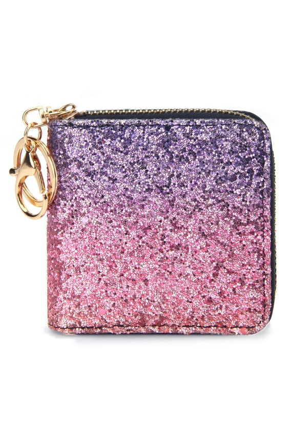 Small Glitter Wallet for Women Girls Women Mini Coin Purse Pouches with Key Ring