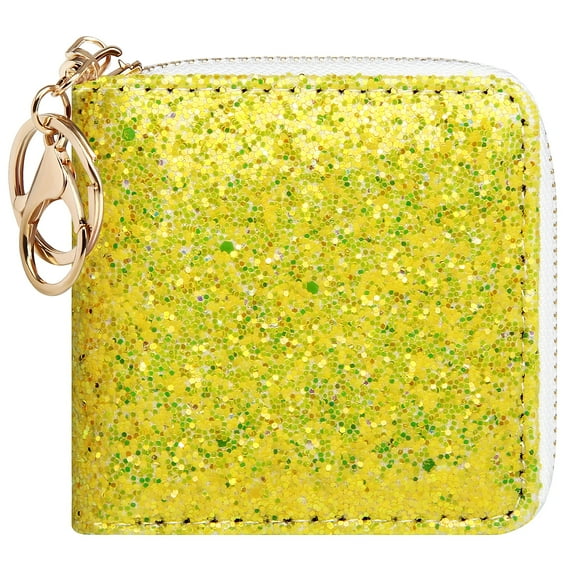 Badiya Small Glitter Wallet for Women Girls Women Mini Coin Purse Pouches with Key Ring