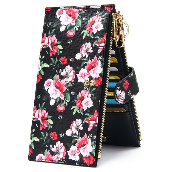 Badiya Women Wallets RFID Blocking Large Capacity Slim Bifold Multi Card Case Organizer with Zipper Pocket Gift Box