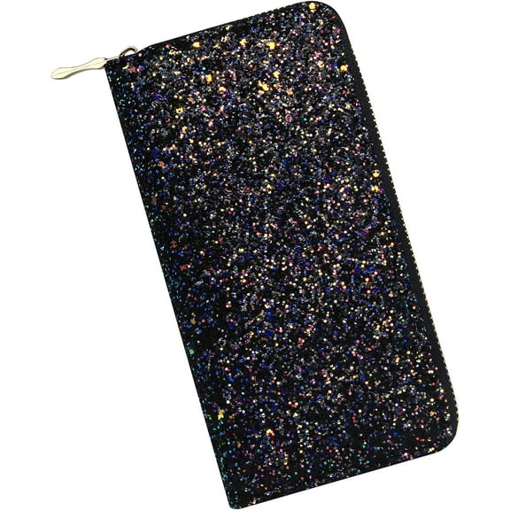 Badiya Women's Fashionable Glitter Sequins Decor Long Wallet, Casual Versatile Zipper Wallet, Trendy High-quality Daily Money Saving Wallet Suitable for Daily Wear with Holiday Birthday Gifts