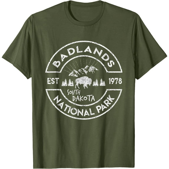 Badlands National Park Retro Hiking Vintage South Dakota Mom Unisex T-Shirt for Men Women Kids Toddler,Military Green Color,Size YXS