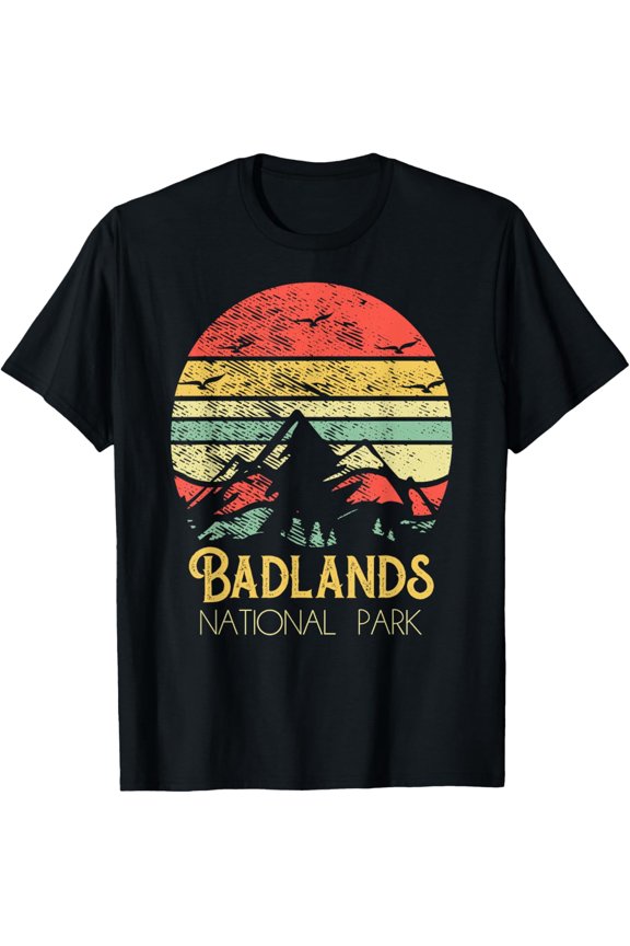 Badlands National Park Retro Vintage Sunset Mountain Graphic T-Shirt Unisex Adult Outdoor Hiking Adventure Souvenir Tee