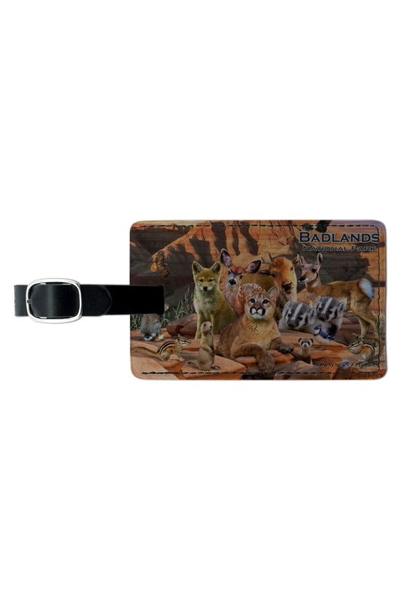 Badlands National Park South Dakota SD Animals Cougar Coyote Rectangle Leather Luggage Card Suitcase Carry-On ID Tag