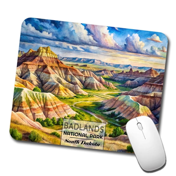 Badlands National Park South Dakota Watercolor Mouse Pad Low Profile Gaming Mat