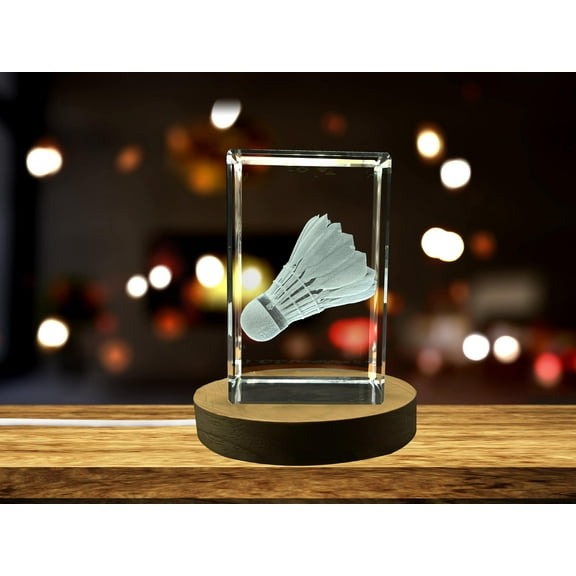 Badminton Art | 3d Engraved Crystal Keepsake | Badminton Player Gift | Clear - AB Crystal Collection
