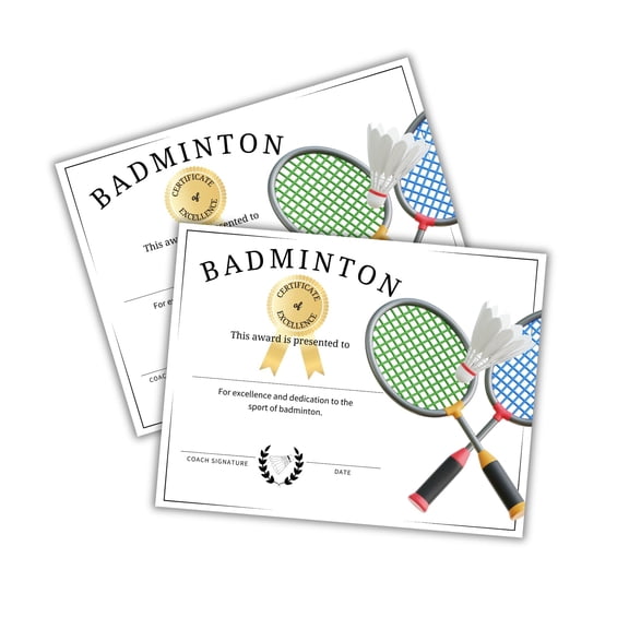 Badminton Certificate of Excellence 30pk 8.5x11 Sports 1st Place Match Recognition Coach Team Medal Trophy Club Instructor Award