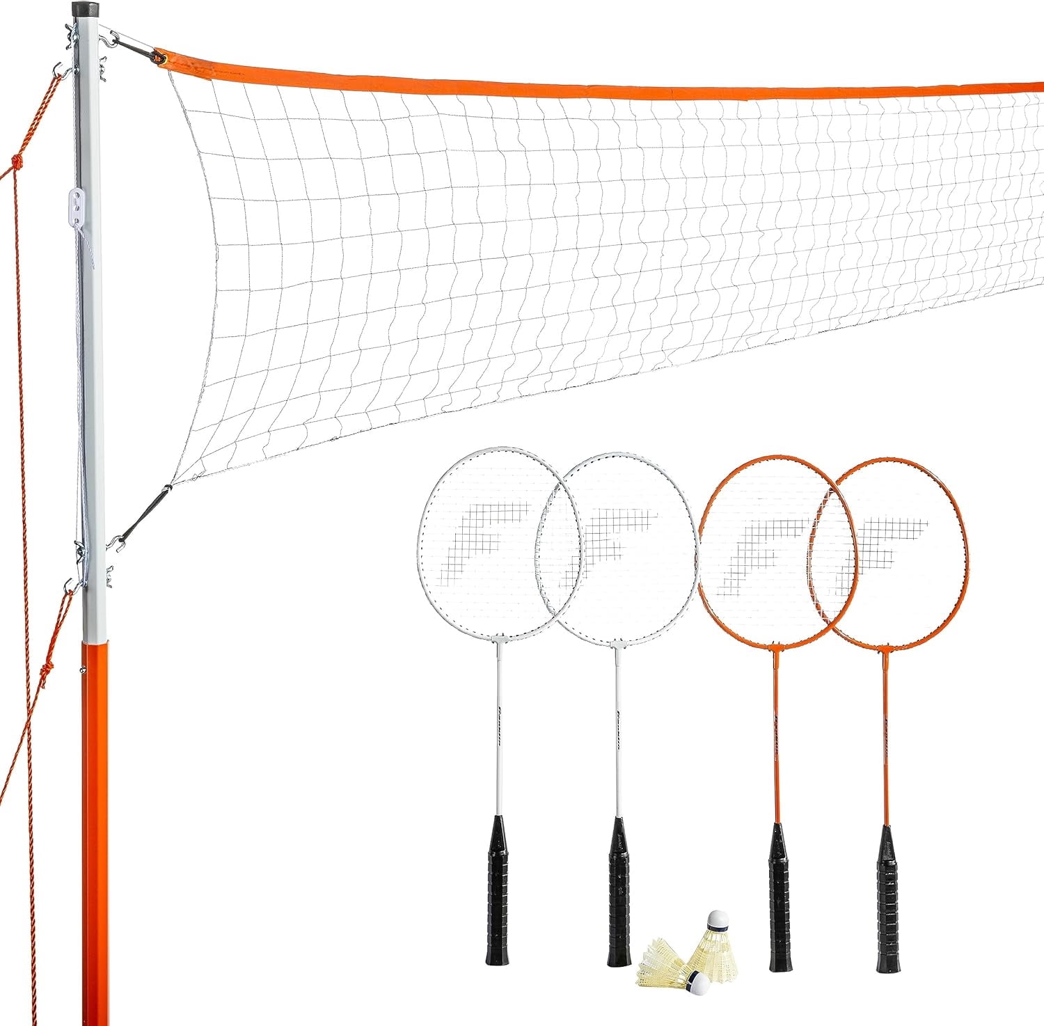Badminton Net Sets - Outdoor Backyard + Beach Badminton Net + Equipment Set - (4) Rackets + (2) Birdies + Portable Net Included - Adults + Kids Set