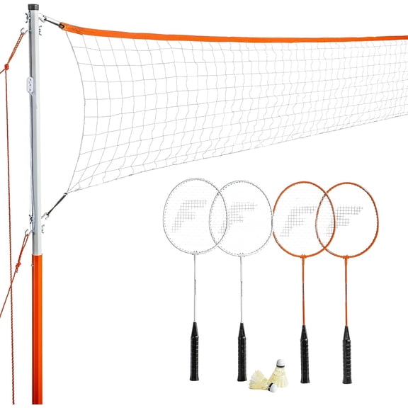 Badminton Net Sets - Outdoor Backyard + Beach Badminton Net + Equipment Set - (4) Rackets + (2) Birdies + Portable Net Included - Adults + Kids Set