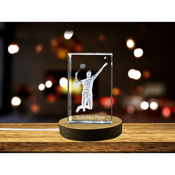 Badminton Player 3D Engraved Crystal 3D Engraved Crystal Keepsake/Gift/Clear / AB Crystal Collection