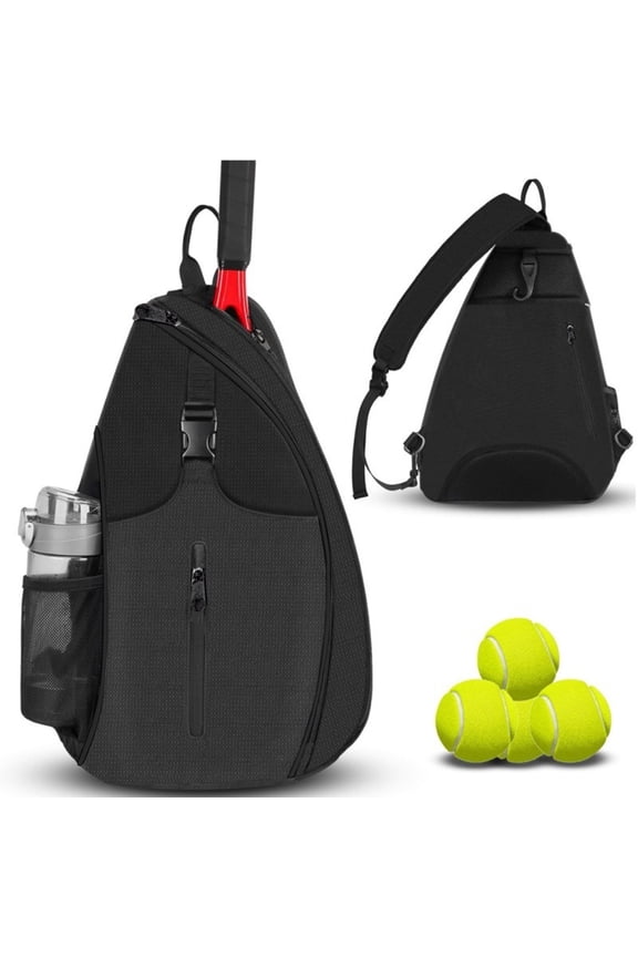 Badminton Racket Bag, Czzoypi Adjustable Shoulder Tennis Backpack, Large Capacity 13" x 5.5" x 19.3" Crossbody Sling Bag with Anti-Theft Pockets, Black