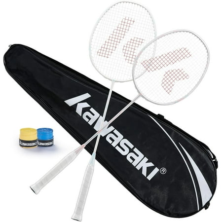 Badminton Rackets Set of 2 for Training, Sport, Including 2 Kawasaki Badminton Racket, 3 Badminton Birdies Feather,1 Badminton Bag Large (Yellow Green/White Red)