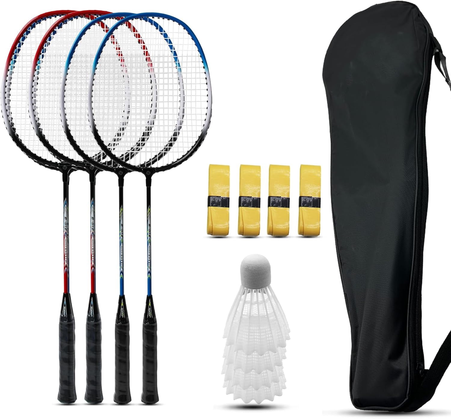 Badminton Rackets Set, Including Racquets, Shuttlecocks, Replacement Grip Tapes & Carry Bag