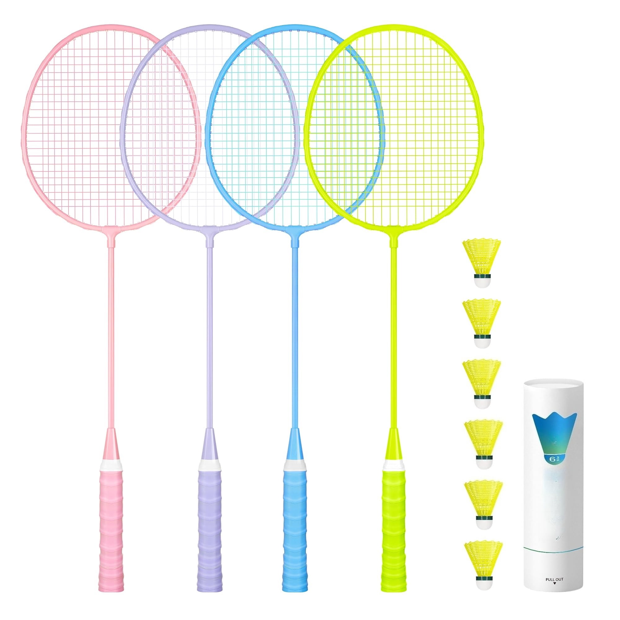 Badminton Rackets Set, Lightweight Badminton Set Includ 4/6 PCS Rackets, 6 Birdies, Outdoor Backyard Games, Racquets for Adults, Teens, Family Beginner