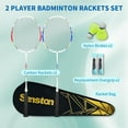 thumbnail image 1 of Badminton Rackets Set of 2 with Nylon Shuttlecocks, Random Color Grips & Carrying Bag - Ideal for Beginners, 1 of 6