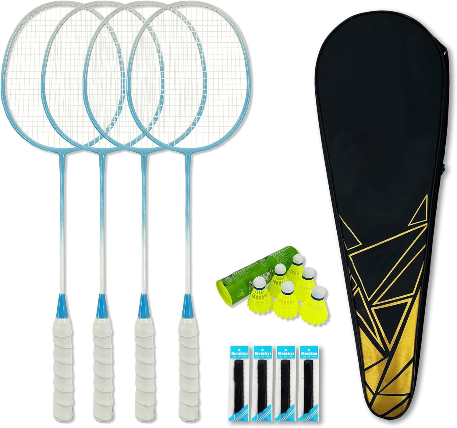 Badminton Rackets Set with Shuttlecocks, Grips & Bag