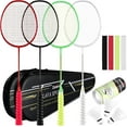 thumbnail image 1 of Badminton Racquets Set Professional Badminton Rackets Lightweight,4 Pack/2 Pack Carbon Fiber, 3 Feather Shuttlecocks, with Protect Case & Overgrip,for Beginners,Advanced Players, 1 of 16
