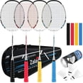 thumbnail image 1 of Badminton Racquets Set Professional Badminton Rackets Lightweight,4 Pack Carbon Fiber, 3 Feather Shuttlecocks, 2 Protect Case, 4 Overgrip,for Beginners,Advanced Players, 1 of 7