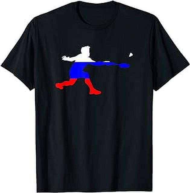 Badminton Russian Flag Racquet Shuttlecock Men Player TShirt