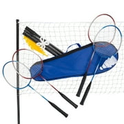 Badminton Set - Backyard Games Include 4 Badminton Rackets, 3 Birdies, Regulation-Size Net with Pole Stakes and Carry Bag