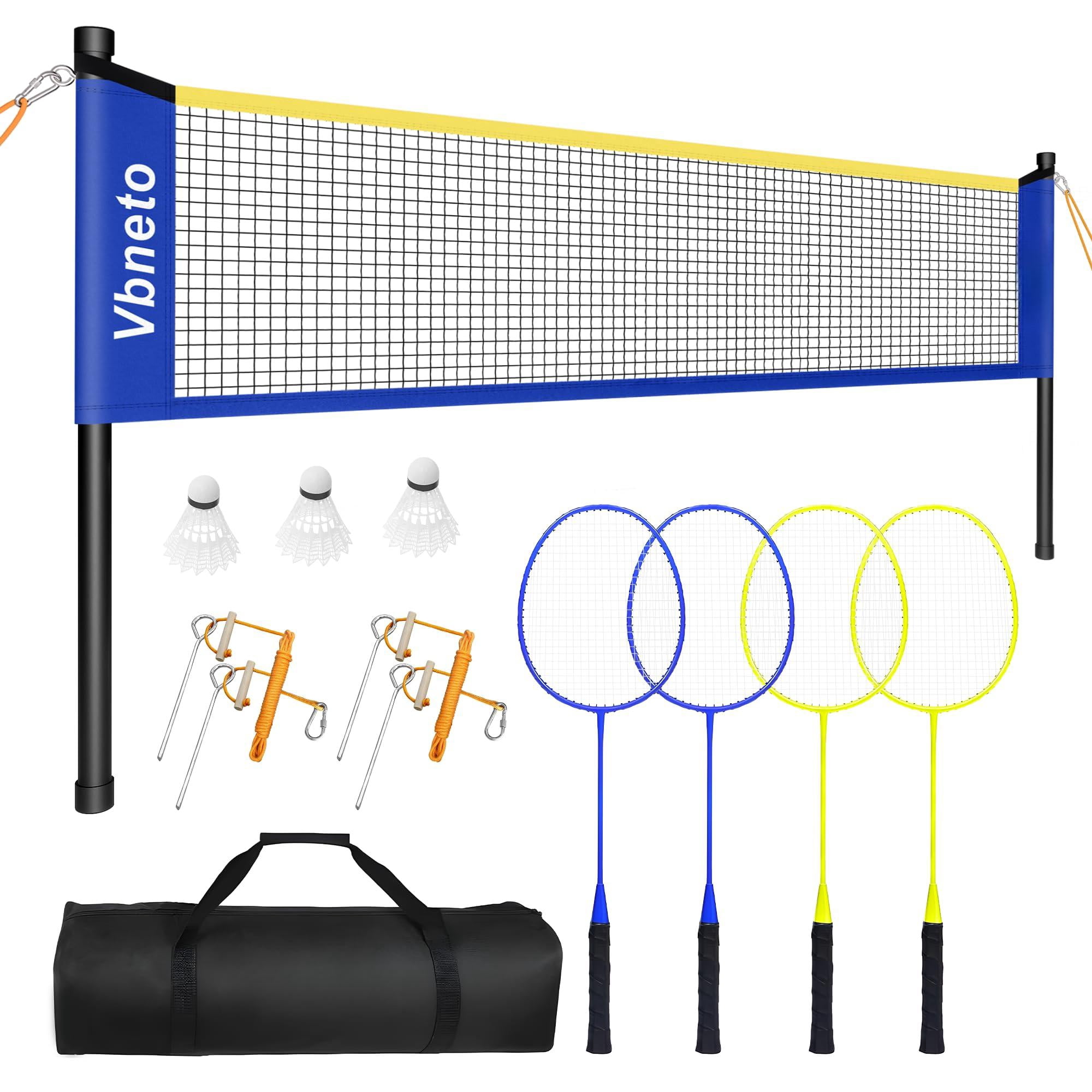 Badminton Set  Portable Outdoor Anti-sag System - Official 20ft X 5ft Easy Setup Durable Net With 4 Rackets 3 Shuttlecocks & Carry Bag For Backyard Lawn Or Beach Fun