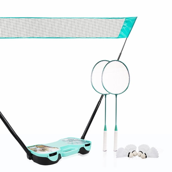 Badminton Set, with Net, 4 Racket, 4 Birdies, Portable Storage Box, for Backyards, Outdoor Games, Yard Games