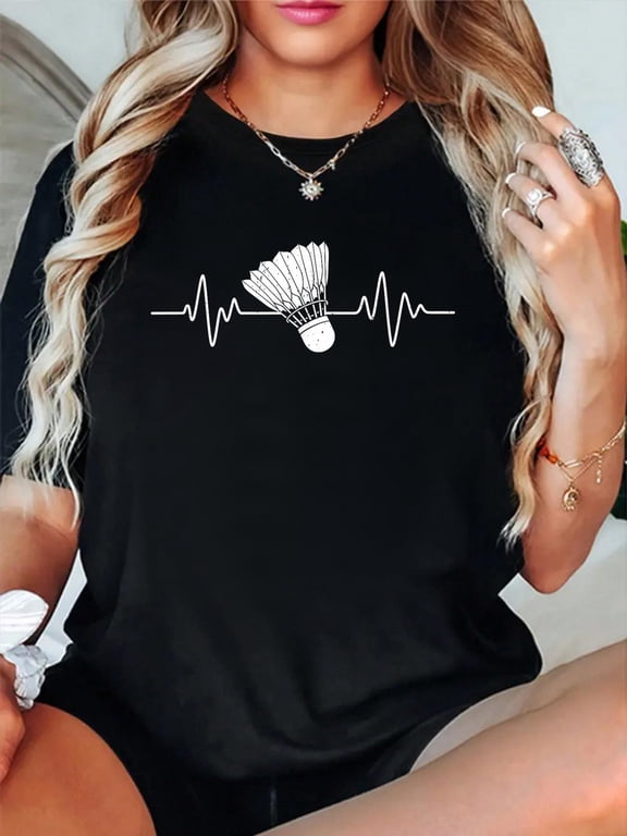 Badminton Shuttlecock Sports Team Player Funny Badminton T-Shirt casual short sleeve crew neck cotton tee tops for women