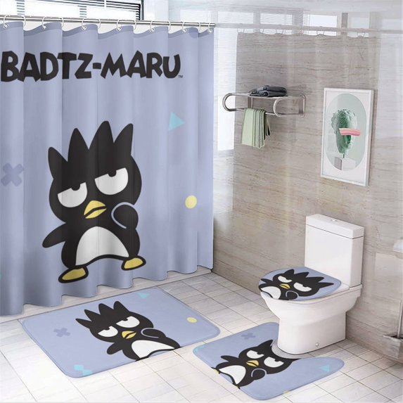 Badtz Maru 4 Pcs Shower Curtain Sets with Rugs, Bath Mat, U Shape And ...