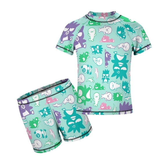 Badtz Maru Boys Rash Guard Set 2 Piece Swimsuits Short Sleeve Bathing Suits with Trunks