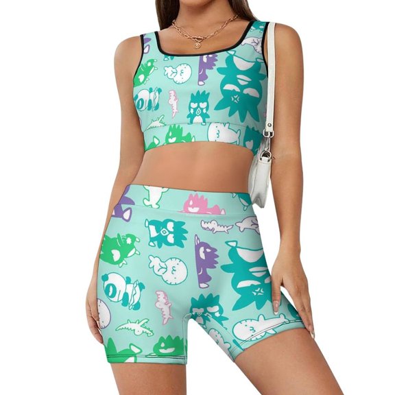 Badtz Maru Workout Outfits Sets for Women 2 Piece Crop Tank High Waist Shorts Yoga Outfits