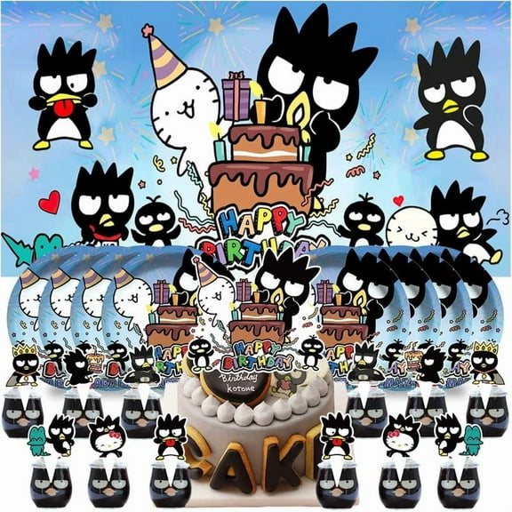 Badtz maru Birthday Supplies Plates Decorations Decor Backdrop Banner Cake Topper Fans