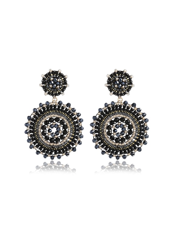 Black Beaded Earrings For Women Seed Bead Summer Beach Boho Statement Dangle Handmade Earrings Jewelry