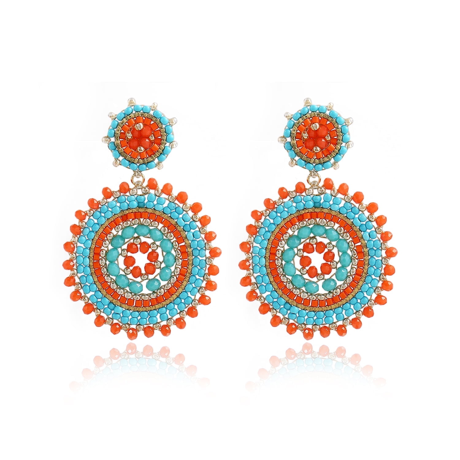 Badu Blue And Orange Beaded Earrings For Women Boho Statement Seed Bead Summer Beach Dangle Handmade Two Tone Earrings Jewelry