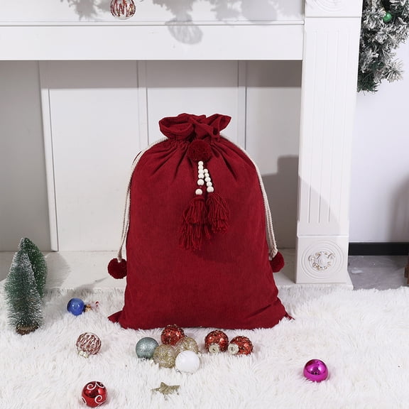 BadyminCSL 28x20in Reusable Christmas Corduroy Drawstring Bags, Large Plaid Double Drawstring Sacks for Gift Wrapping, Candy, Holiday Party Favors Red