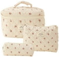 thumbnail image 1 of BadyminCSL 3 Pcs Cotton Quilted Makeup Bag Set Floral Cotton Cosmetic Bag Toiletry Travel Organizer Bag for Women Girls, 1 of 9