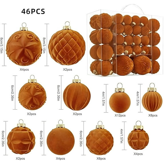 BadyminCSL 46 Pcs Velvet Christmas Balls Flocked Christmas Tree Ornaments Plastic Balls Xmas Decorative Hanging Ornaments