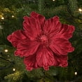 thumbnail image 1 of BadyminCSL 8.6Inch Red Artificial Magnolia Flower with Glitter Lock Edges,3D Handmade Ornament for Christmas Tree Wreath Window Fireplace Decor, 1 of 6