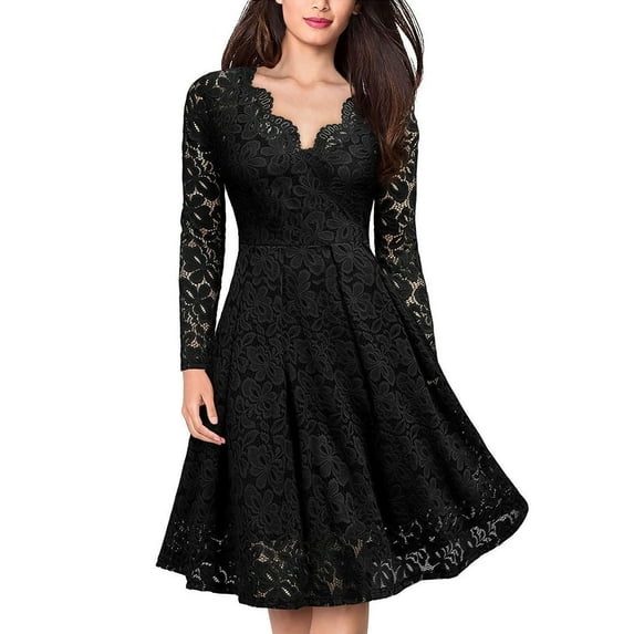 BadyminCSL Fashion Women Patchwork Skull Lace Splicing Long Sleeve Vintage Party Dress