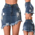 thumbnail image 1 of BadyminCSL Fashion Women Solid Blue High Waist Buttons Leisure Short Casual Mini Skirt, 1 of 9
