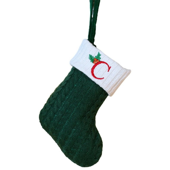 BadyminCSL Green Christmas Stockings with Initials Christmas Embroidered Letter Socks Christmas Tree Pendant