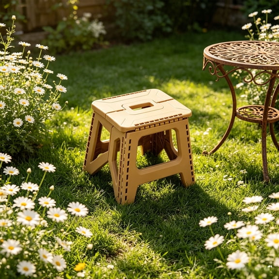 BadyminCSL Heavy Duty Folding Step Stool with Handle, Sturdy Plastic Step Stool for Kitchen Bathroom Home, Non-Slip Space-Saving Small Chair for Adults