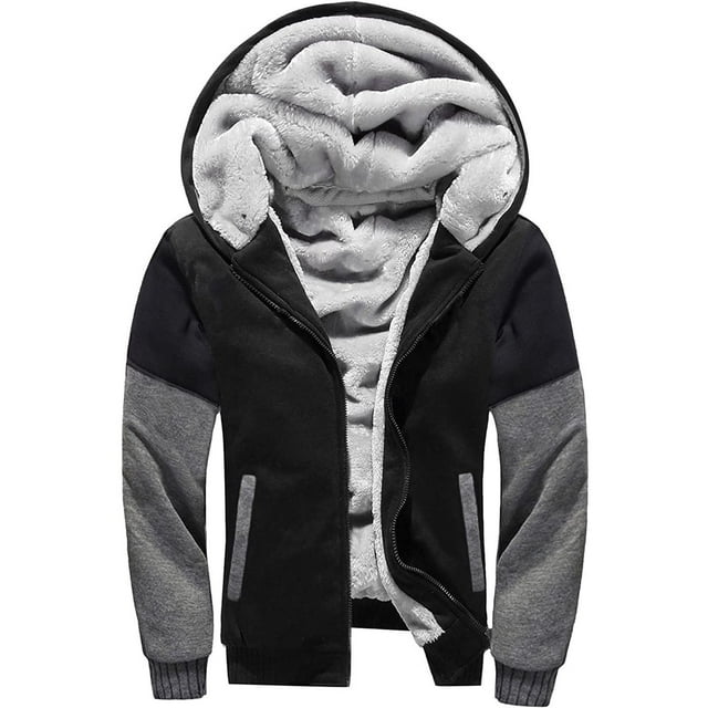 BadyminCSL Men Plus Size Sherpa Lined Fleece Hoodie Jacket Zipper Hooded Winter Fuzzy Sherpa