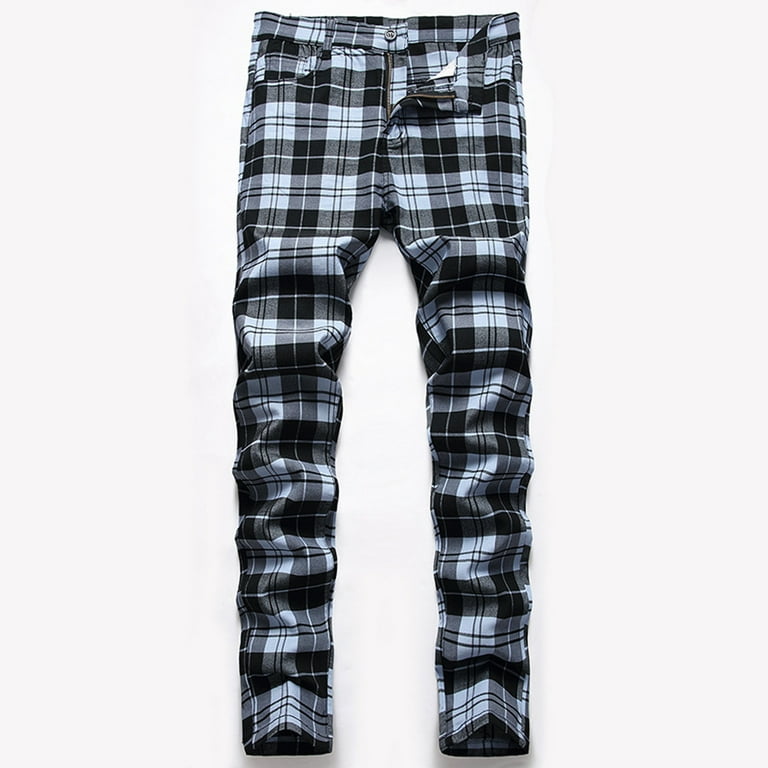 BadyminCSL Mens Pants Clearance Plus Size Men s Fashion Casual Plaid Printed Trousers High Elasticity Large Size Slim Fitting Pants Trousers Full