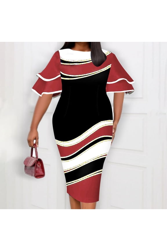 Plus Size Women Vintage A-Line Swing Casual Party O-Neck Dresses