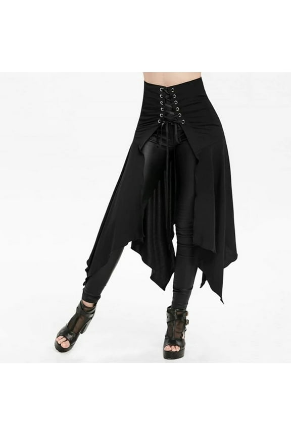 Women Halloween Gothic Punk Asymmetric Lace-up Slit Front Skirt A-Line Skirt